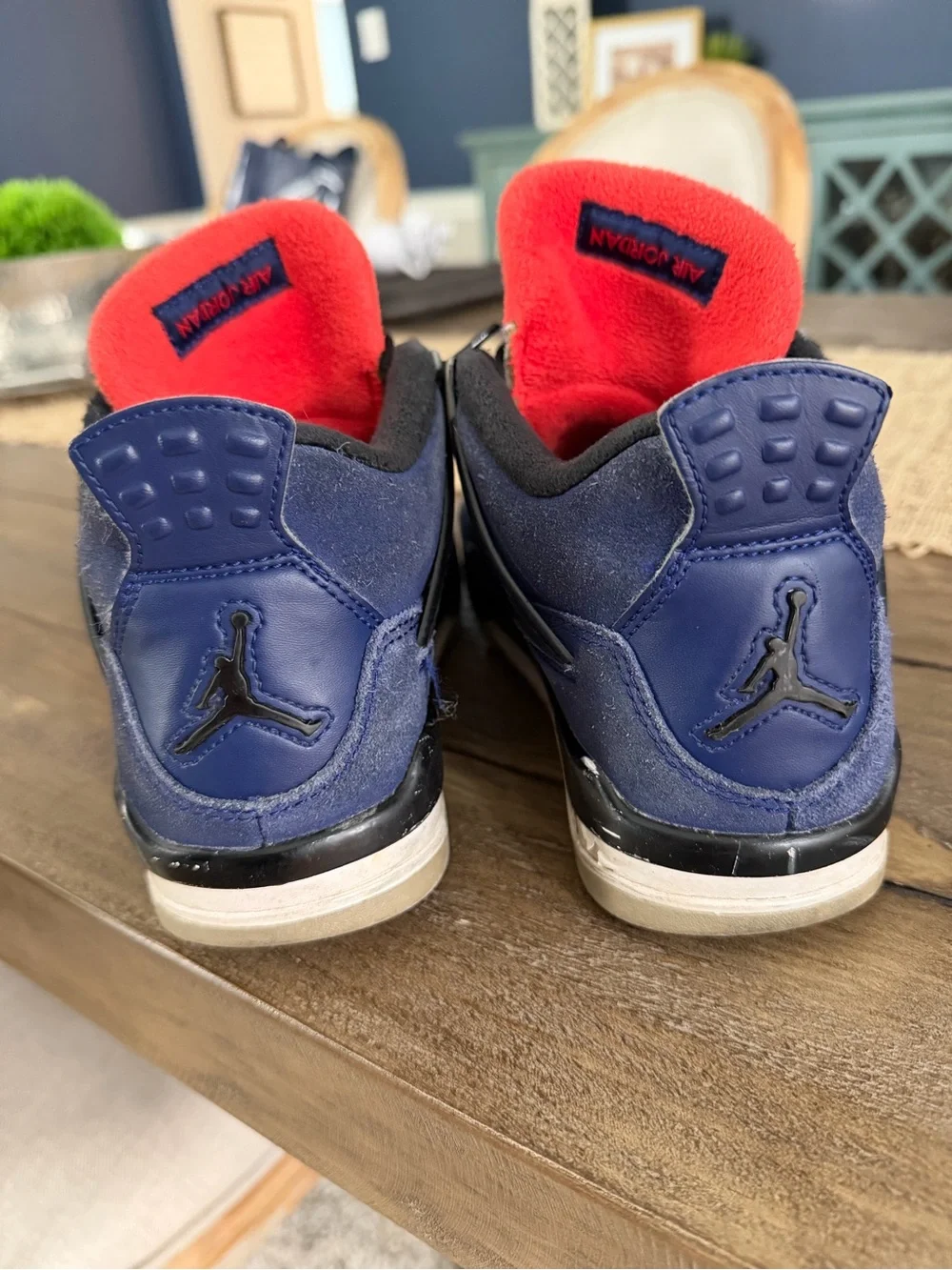 Jordan Kids Navy Blue and Red Suede Sneakers